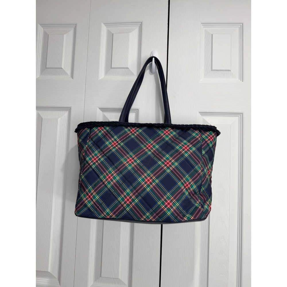 Talbots Tartan Plaid Tote Bag Women's Blue‎ Green Zipper Fashion Handbag Purse